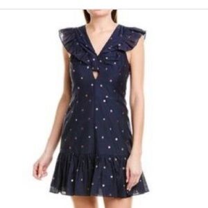 Rebecca Taylor Farren navy blue floral ruffle dress